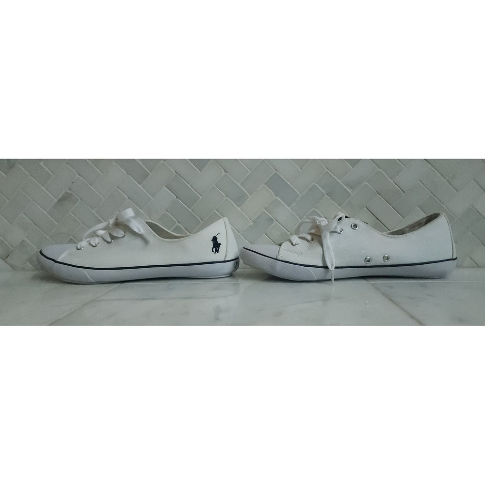 Polo Ralph Lauren Parnell Sneakers Women 10B White Oxford Canvas Low Top Preppy - Picture 4 of 13